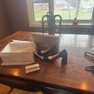 Christian Louboutin Miss Sab Black Patent Leather Block Heel Pumps